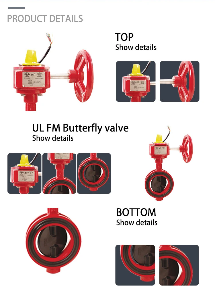 Fire Protection UL FM Approved Red Wafer Butterfly Valve with Signal Gearbox 12&quot;